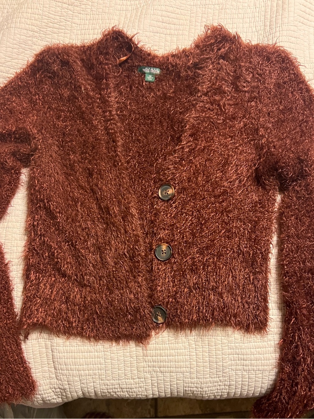 wild fable Women's Fuzzy Cardigan Sweater - Rust Brown